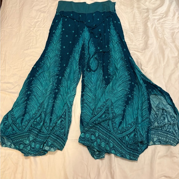 Mexicali Blues Teal Split-Leg Boho Pants. - Picture 1 of 2